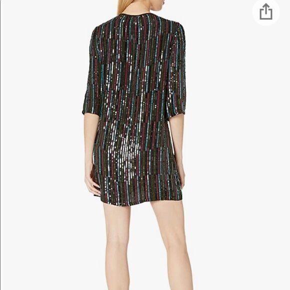 NEW! Anthro Elisa Rainbow Sequin Vertical Striped Shirt Dress - Picture 14 of 15